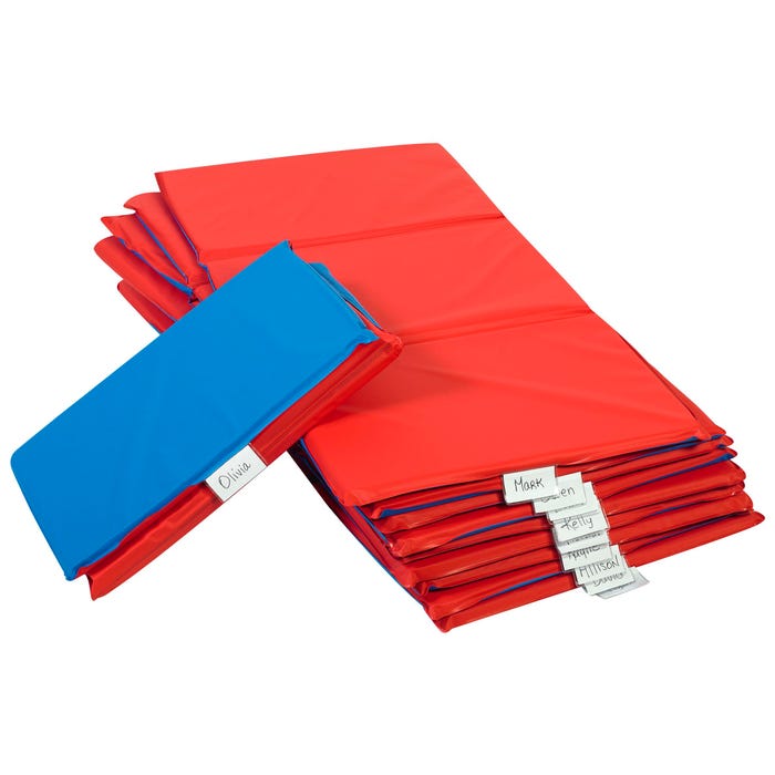 Angeles 3-Fold Nap Mat 1 Inch, 48 x 24 x 1 Inches, Red/Blue, Pack of 10