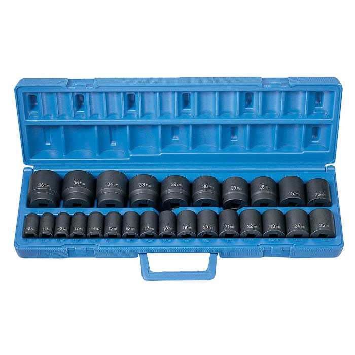 Grey Pneumatic 26-Piece Standard Length Socket Set - Metric, 1/2 in, Set of 26