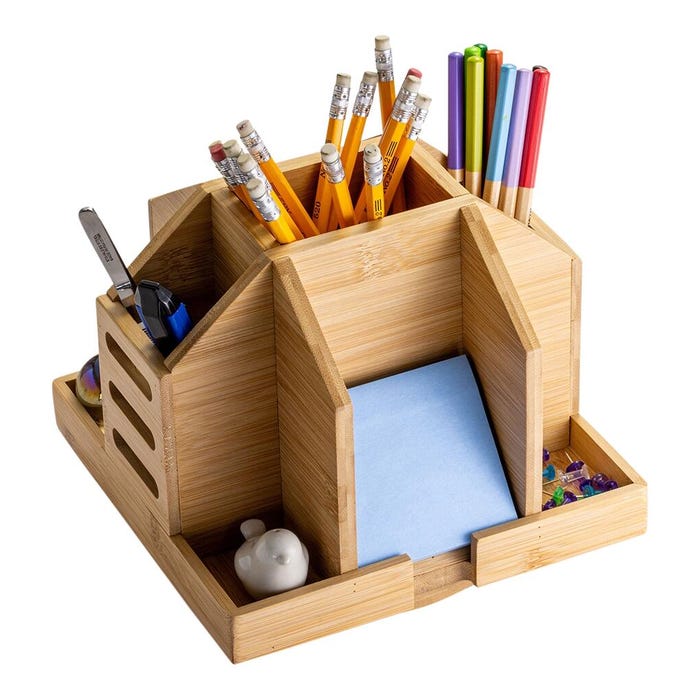 Officemate Rotating Bamboo Desk Organizer, 7-13/32 x 8-27/32 x 8-13/16 Inches, Brown