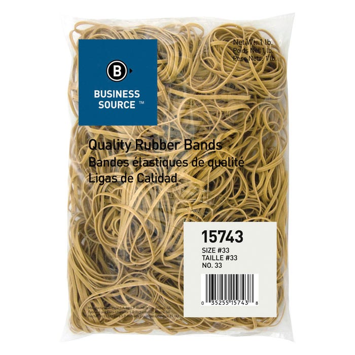 Business Source Rubber Bands, Size 33, 1 lb /BG, 3-1/2 x 1/8 Inches, Natural Crepe