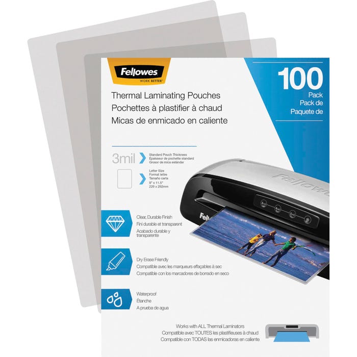 Fellowes Laminating Pouches, Letter, 9 x 11-1/2 Inches, 3 Mil, Pack of 100