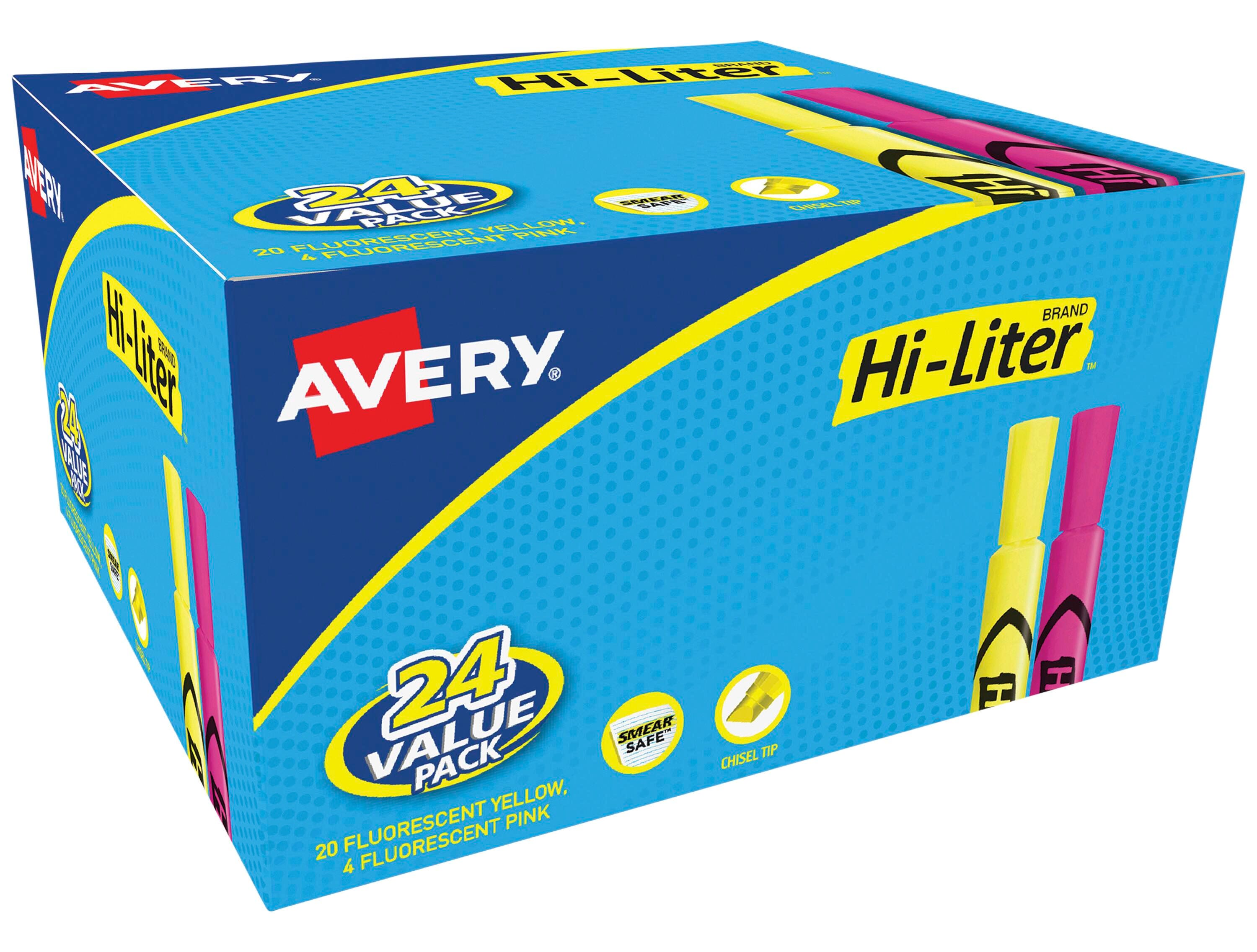 Image for HI-LITER Desk Style Highlighters, Chisel Tip, Fluorescent Pink and Yellow, Box of 24 from School Specialty