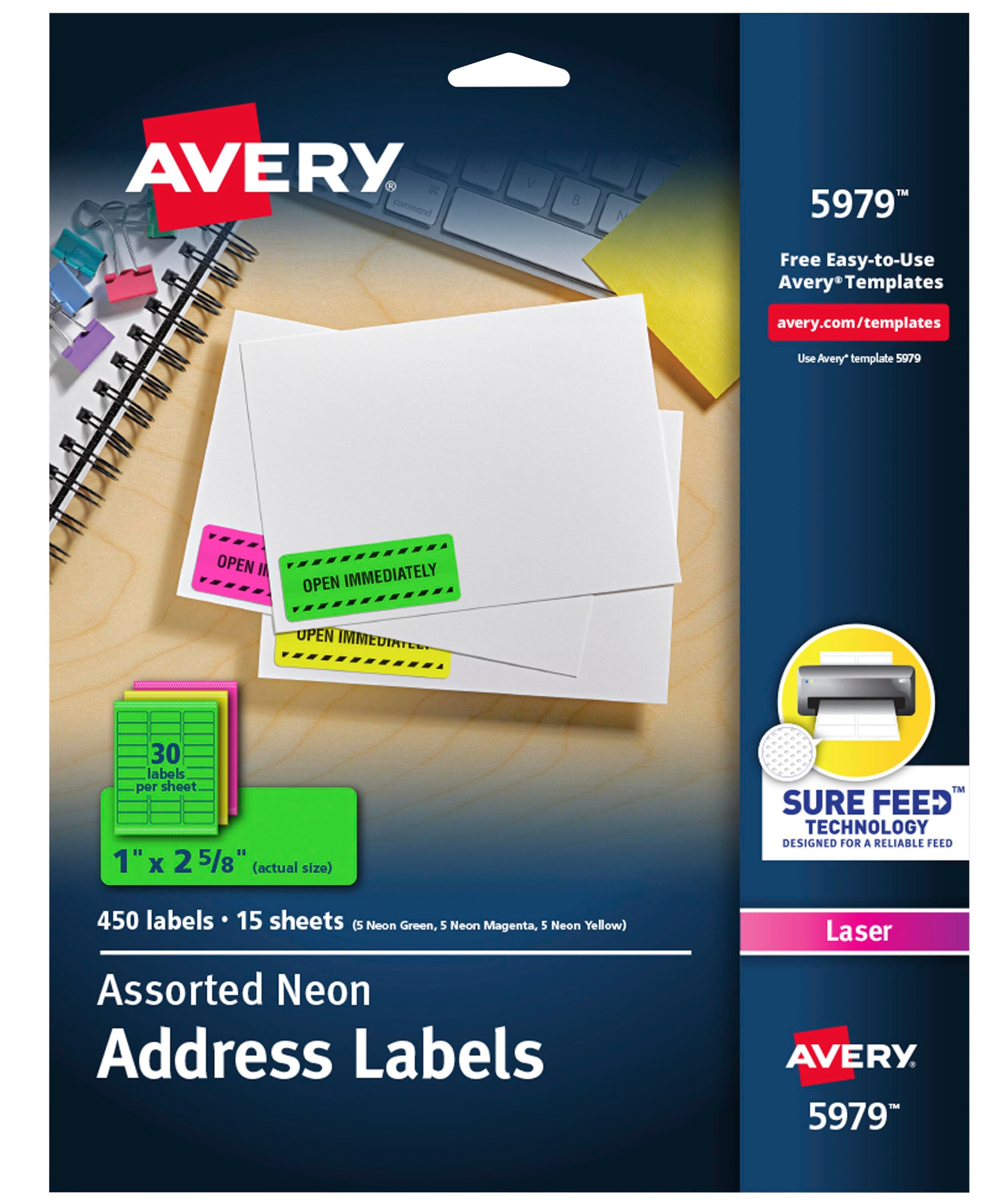 Avery Permanent Laser Labels, 1 x 2-5/8 Inches, Assorted Neon, Pack of 450 1054672