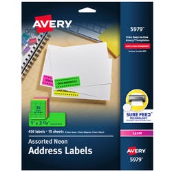 Image for Avery Permanent Laser Labels, 1 x 2-5/8 Inches, Assorted Neon, Pack of 450 from School Specialty