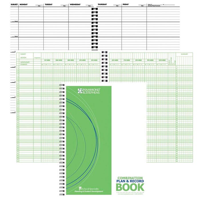 Hammond & Stephens Plan and Record Combination Book - PolyIce Cover, 8-1/2 X 11 Inches, 7 Subjects, 9/10 Week, Green