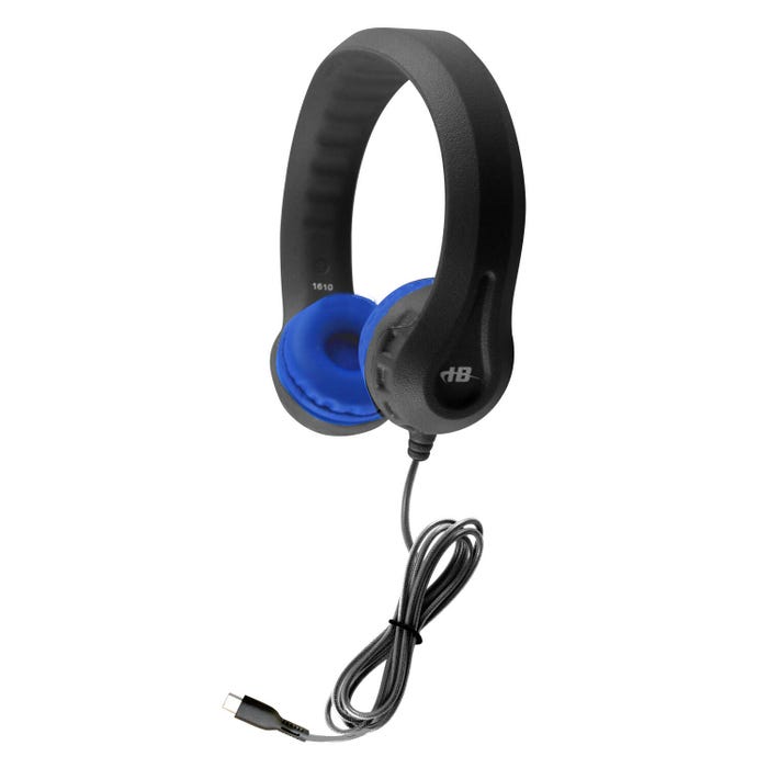 HamiltonBuhl Kids Flex-Phones On-Ear Headphones, USB-C Plug, Black/Blue