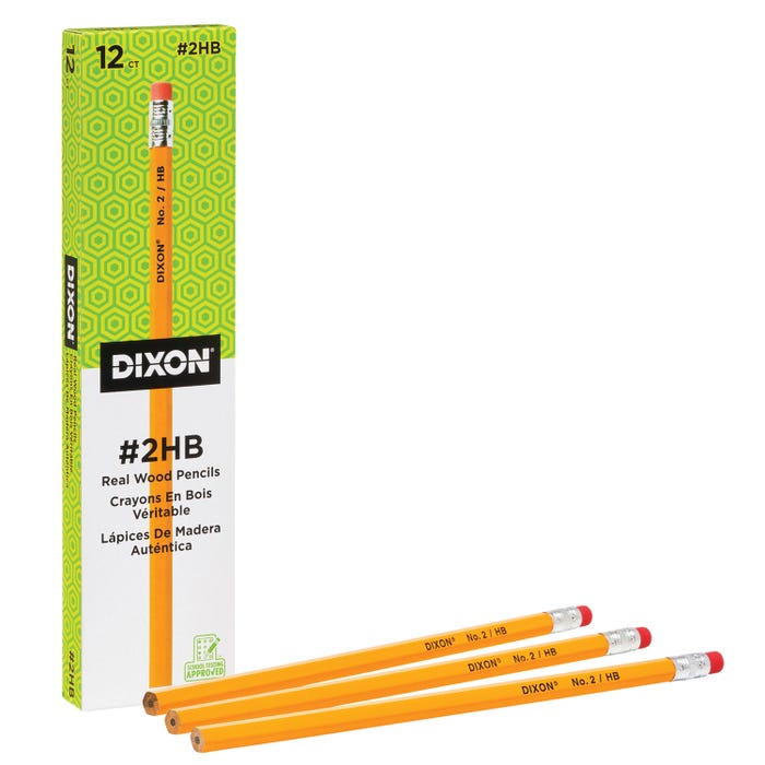 Dixon Pencils, No 2, Unsharpened, Yellow, Pack of 12