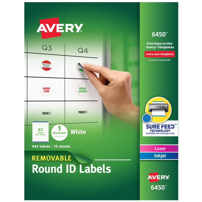Avery Removable ID Labels, 1 Inch Diameter, Pack of 945