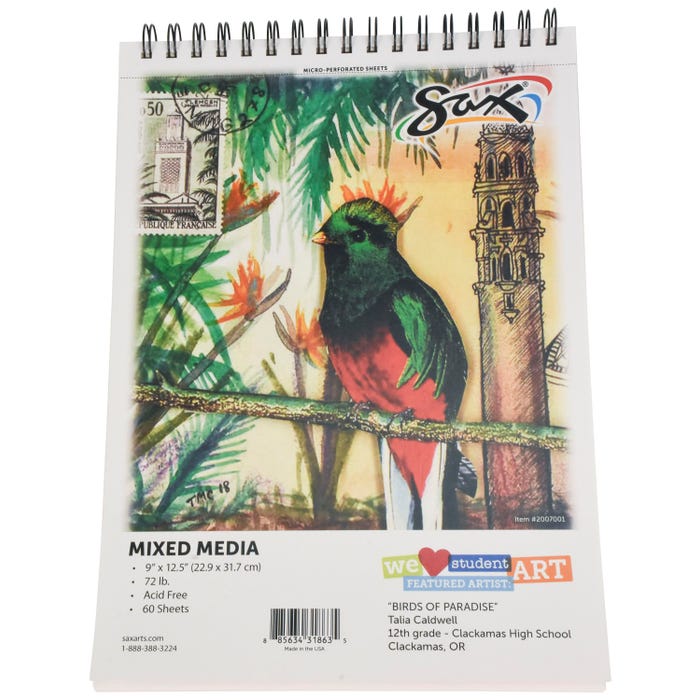 Sax Mixed-Media Paper Pad, 9 x 12 Inches, 72 lb, White, 60 Sheets