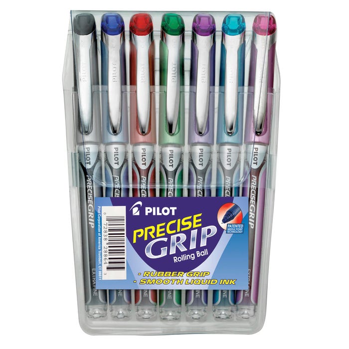 Pilot Precise Grip Rolling Ball Stick Pens, Extra Fine Point, Assorted Ink Colors, Set of 7