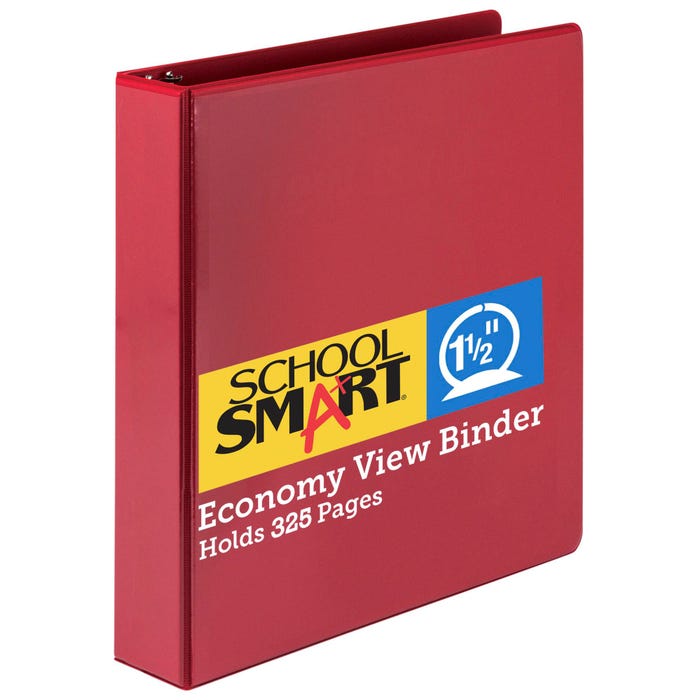 School Smart Polypropylene Round Ring View Binder, 1-1/2 Inches, Red