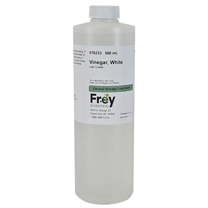 Frey Scientific Vinegar, White, Lab Grade, 500mL