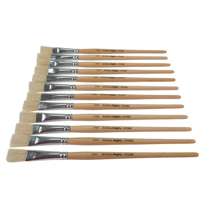 School Smart White Bristle Paint Brushes, Short Handle, 1/2 Inch, Set of 12