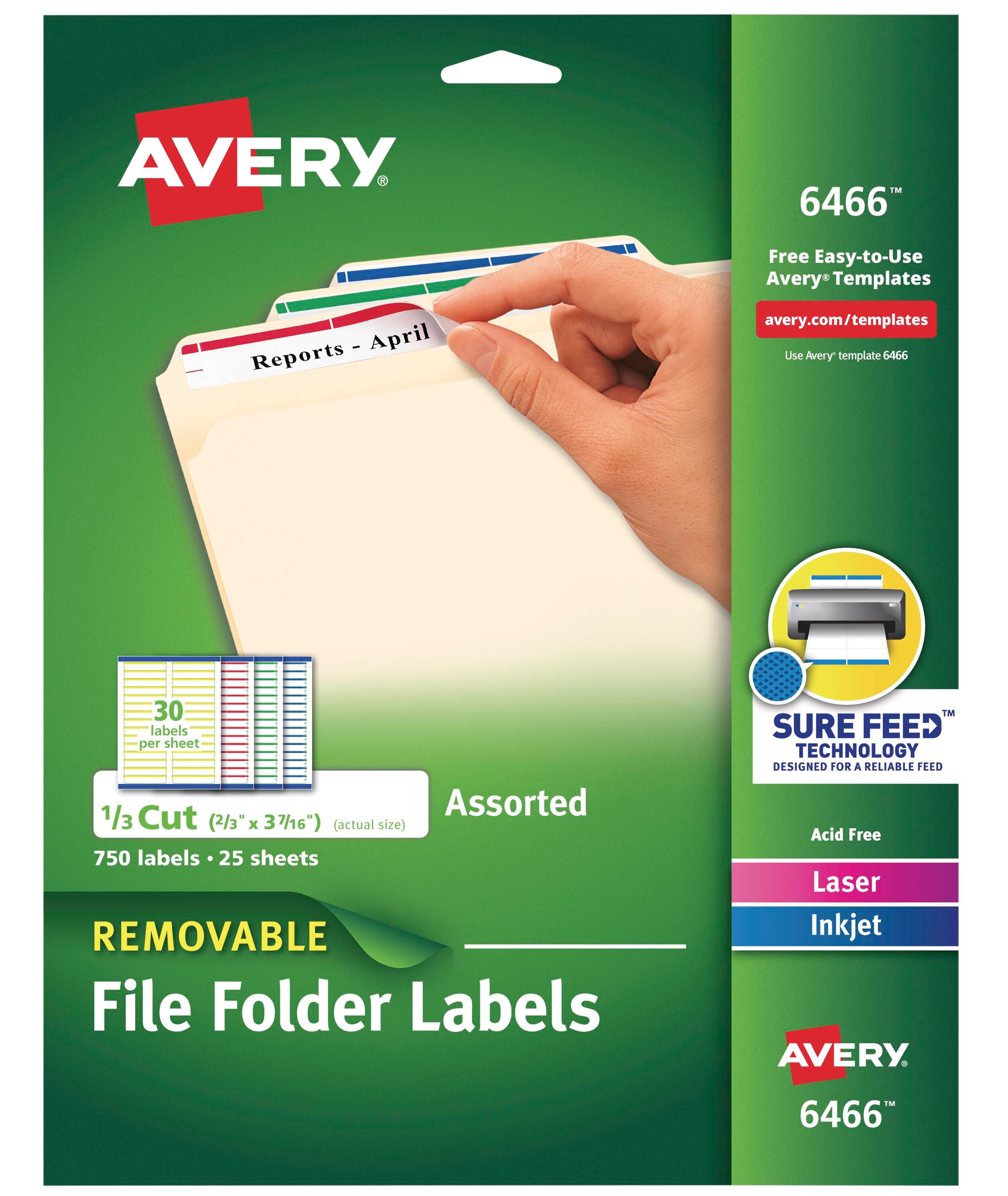Avery Removable File Folder Labels, 2/3 x 3-7/16 Inches, Assorted Colors, Set of 750 1054706