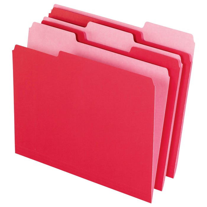 Pendaflex Two-Tone File Folder, Letter Size, 1/3 Cut Tabs, Red, Pack of 100