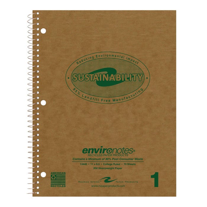 Roaring Spring Recycled 1 Subject Notebook, 11 x 8-1/2 Inches, College Ruled, Recycled Cover
