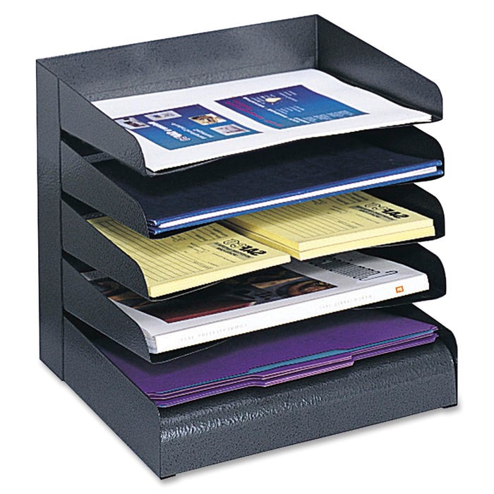 Safco Steel Slanted Desk Tray Sorter, 5-Tier, 12 x 9-1/2 x 11-1/4 Inchs, Black