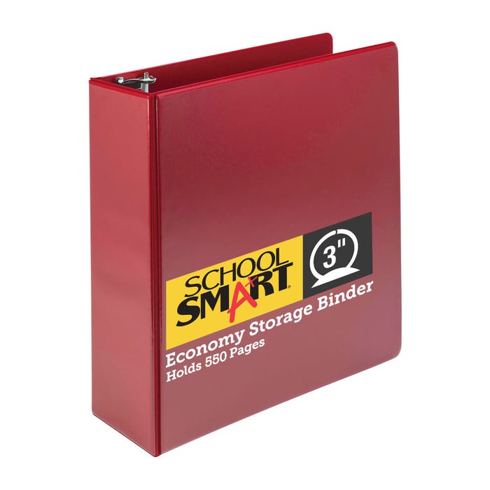 School Smart Round Ring Binder, Polypropylene, 3 Inches, Red