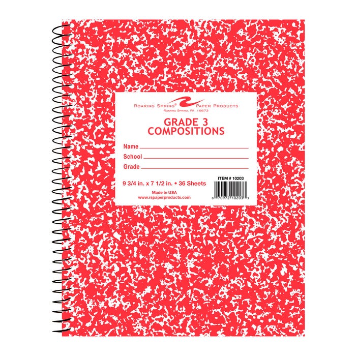 Roaring Spring Grade Three Ruled Notebook, 9-3/4 x 7-1/2, Red, 36 sheets