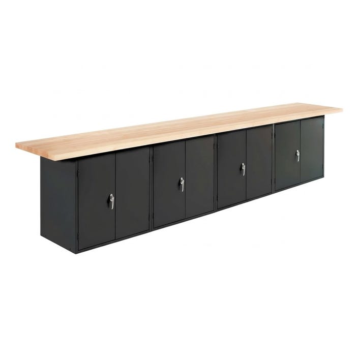 Diversified Spaces Wall and Island Bench with 4 Double Doors, 144 x 24 x 32-3/4 Inches, Maple Top, Black Base