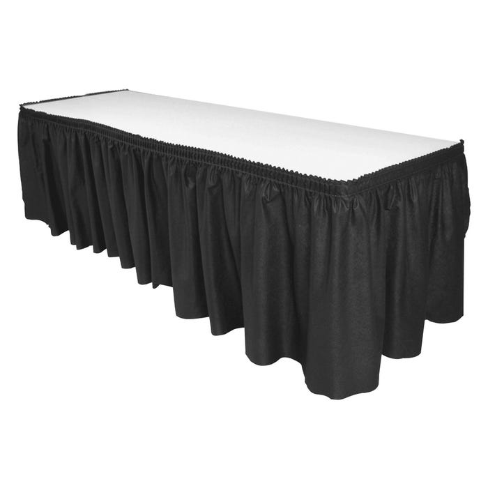 Genuine Joe Pleated Self-Adhesive Backing Table Skirting, 14 ft L x 29 in W, Linen-Like Soft Non-Woven Polyester, Black