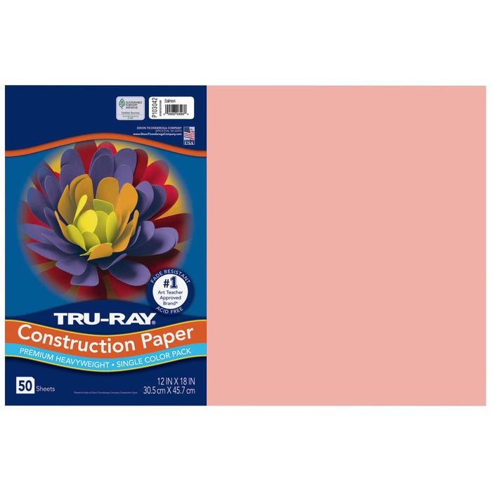 Tru-Ray Sulphite Construction Paper, 12 x 18 Inches, Salmon, 50 Sheets