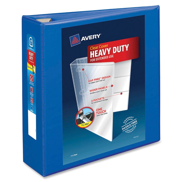 Avery DuraHinge Heavy Duty View Binder, 3 Inch, EZD Ring, Pacific Blue