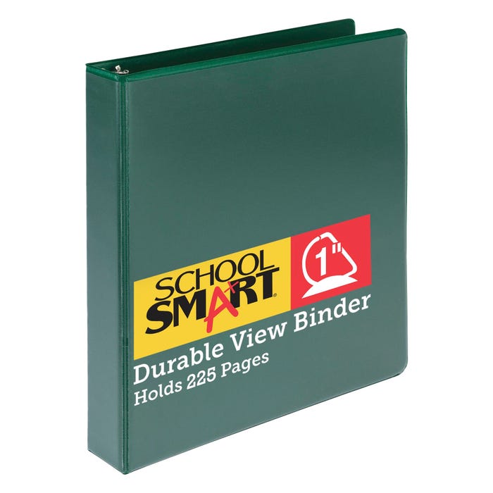 School Smart Durable Polypropylene D-Ring View Binder, 1 Inch, Green