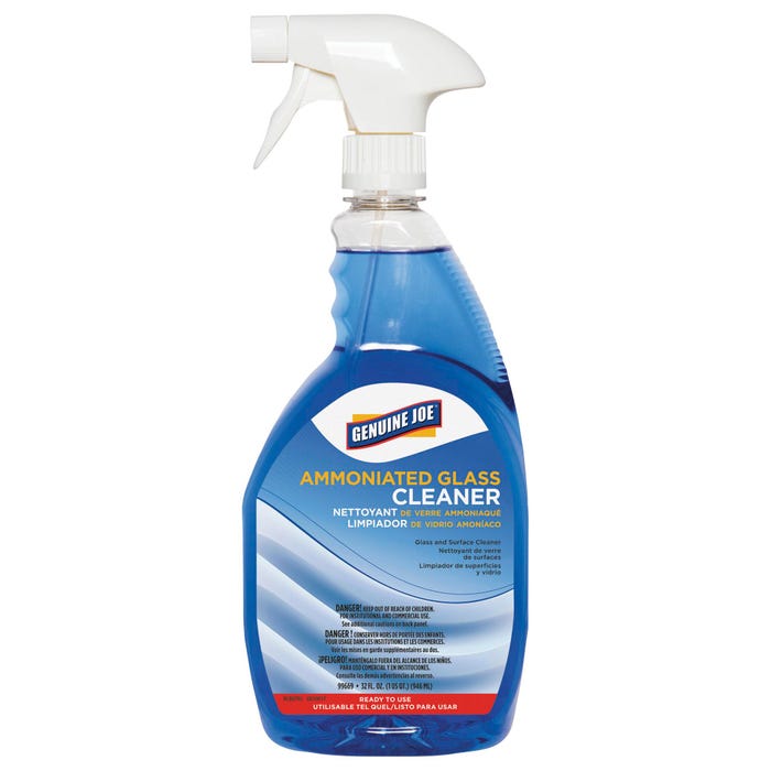 Genuine Joe Glass Cleaner, Ammoniated, Spray Bottle, 32 oz, Dark Blue