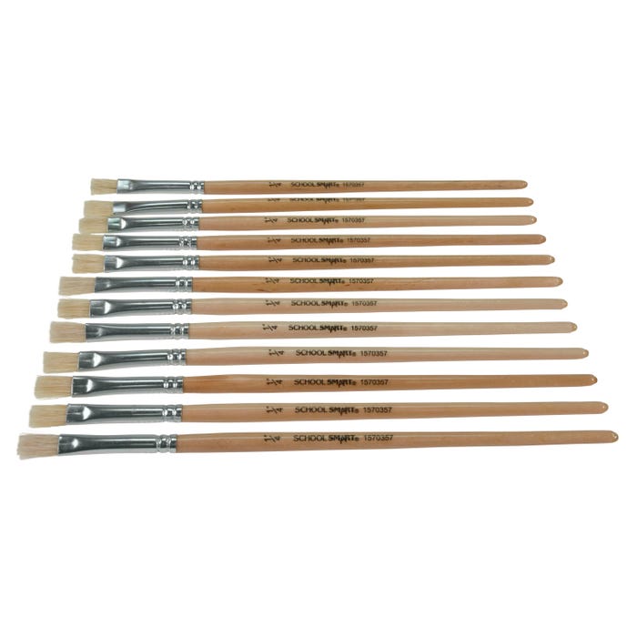 School Smart White Bristle Paint Brushes, Short Handle, 1/4 Inch, Set of 12