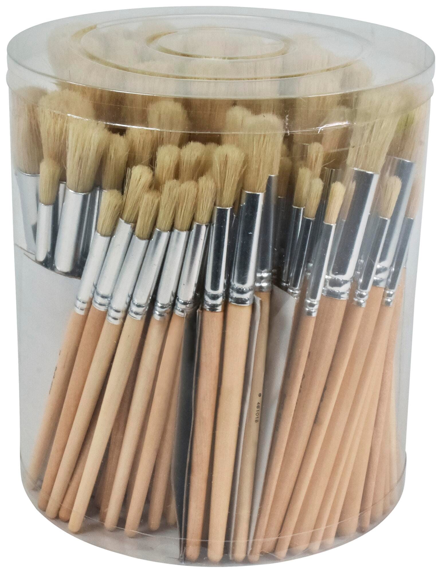 Sax White Bristle Wooden Paint Brushes, Round Type, Short Handle, Assorted Sizes, Set of 144 461018