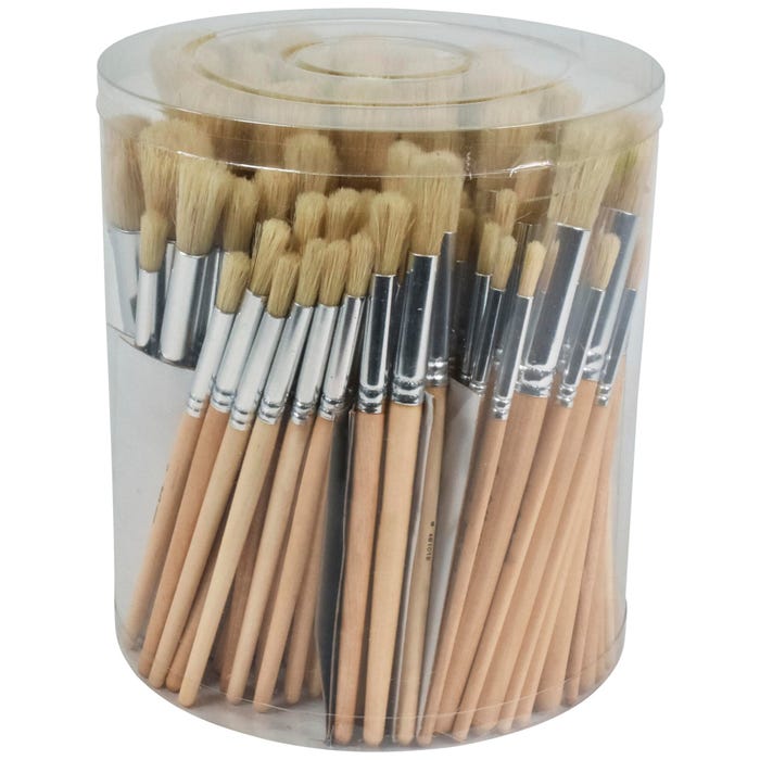Sax White Bristle Wooden Paint Brushes, Round Type, Short Handle, Assorted Sizes, Set of 144