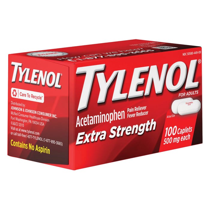 Tylenol Extra Strength Caplets, 500mg, Pack of 100