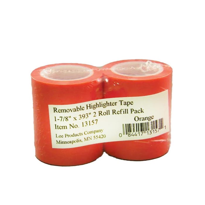 Lee Removable Wide Highlighter Tape, 1-7/8 x 393 inches, Orange, Pack of 2