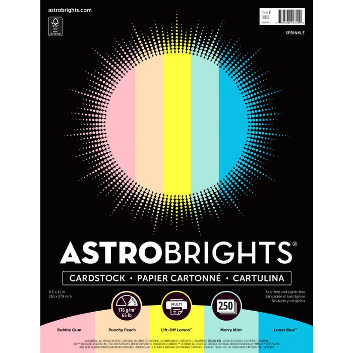 Astrobrights Card Stock, 8-1/2 x 11 Inches, Sprinkle Assortment, 250 Sheets