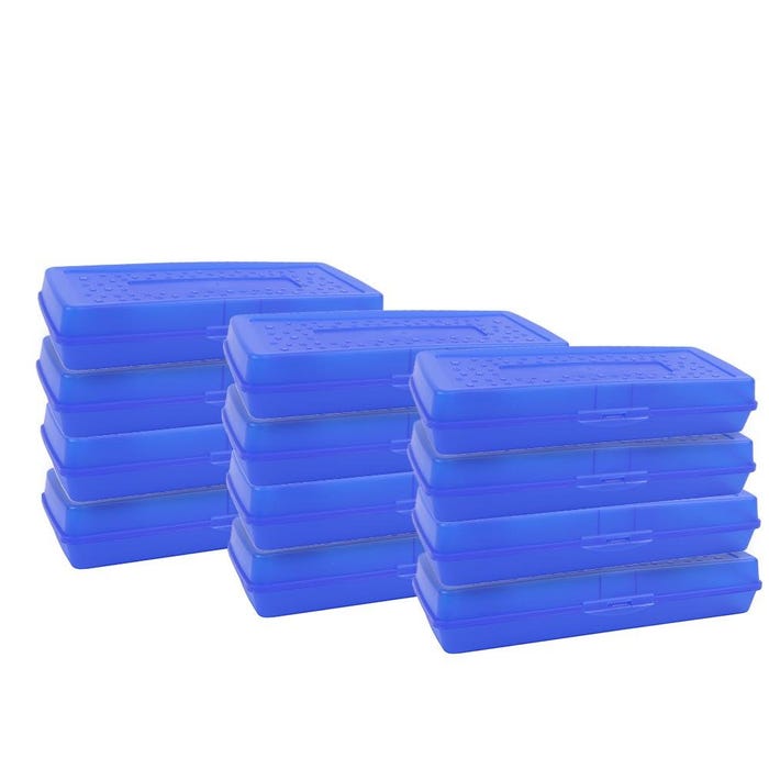 School Smart Long Pencil Boxes, Blue, Pack of 12