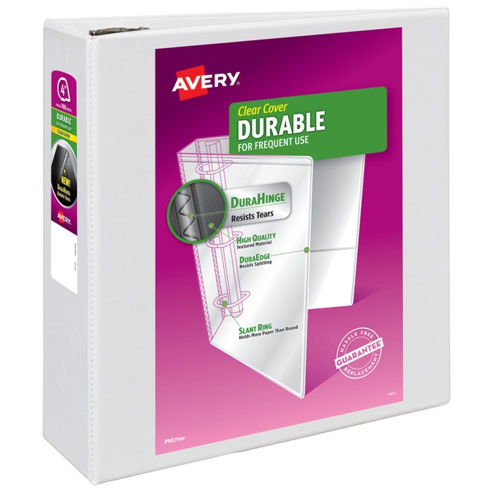 Avery Durable View 3 Ring Binder with Slant Rings, 4 Inches, White