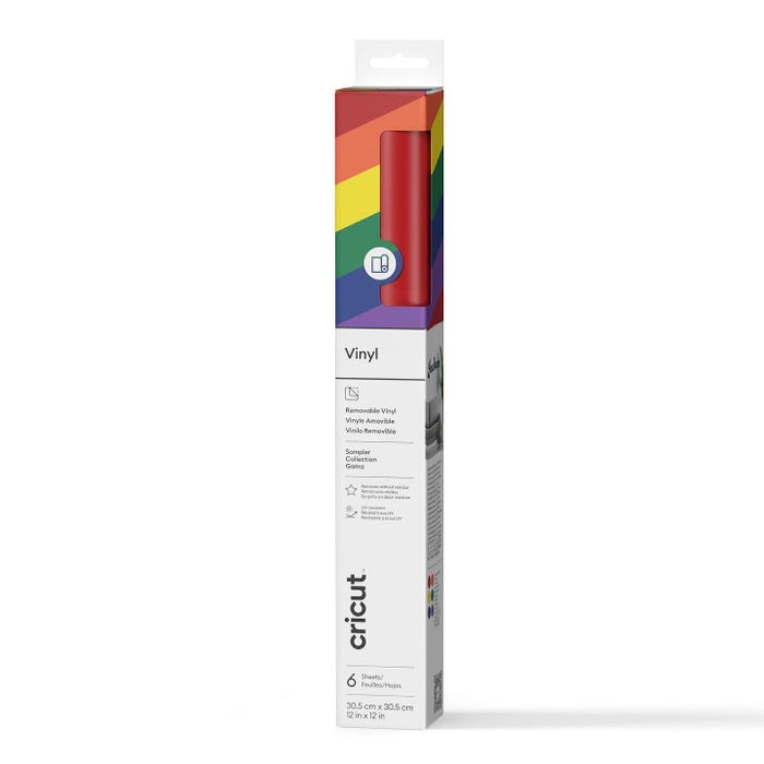 Cricut Premium Removable Vinyl Sampler Set, 12 x 12 Inches, Rainbow, 6 Sheets