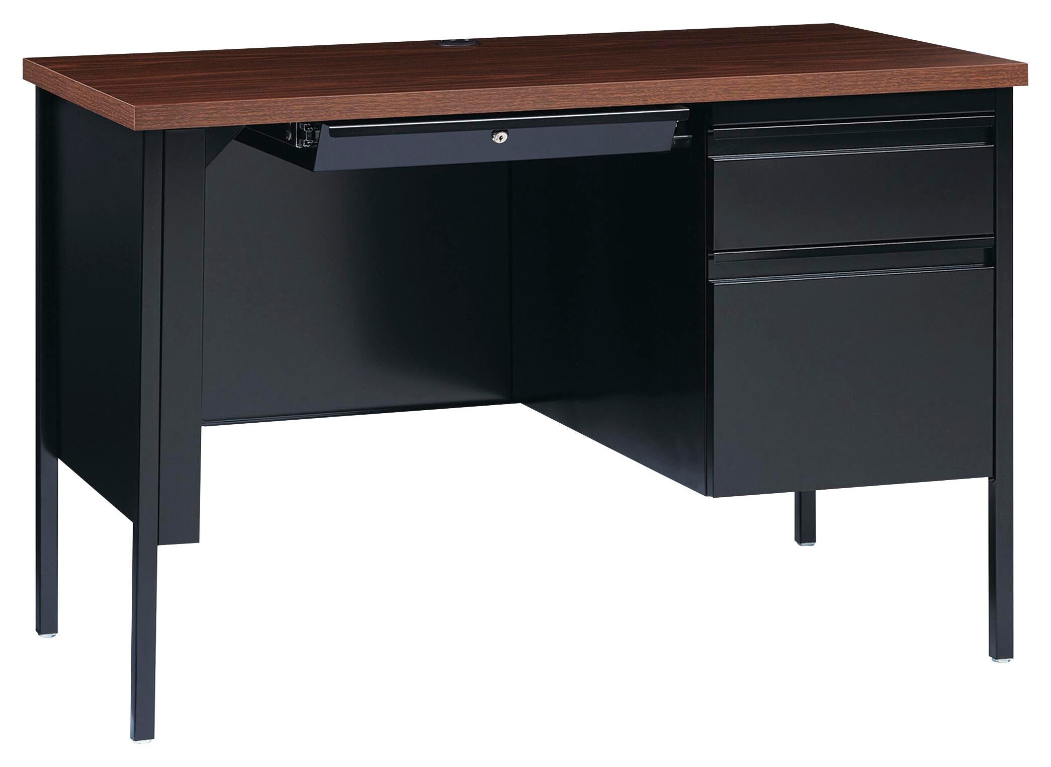 Lorell Fortress Series Walnut Laminate Top Desk, Right Pedestal Desk, Steel, 45-1/2 x 24 x 29-1/2 Inches, Walnut/Black 2005696