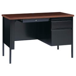 Lorell Fortress Series Walnut Laminate Top Desk, Right Pedestal Desk, Steel, 45-1/2 x 24 x 29-1/2 Inches, Walnut/Black 2005696