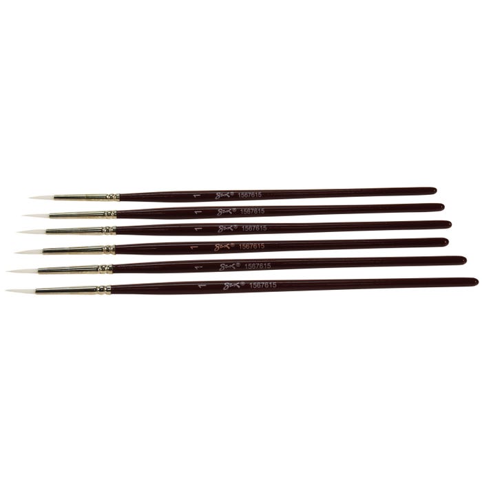 Sax Optimum White Synthetic Taklon Paint Brushes, Round Type, Short Handle, Size 1, Set of 6