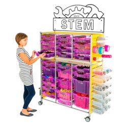TeacherGeek Ultimate STEAM Maker Activity Cart, Grape with STEM Sign, Item Number 2021421