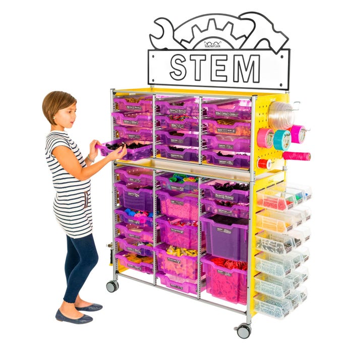 TeacherGeek Ultimate STEAM Maker Activity Cart, Grape with STEM Sign