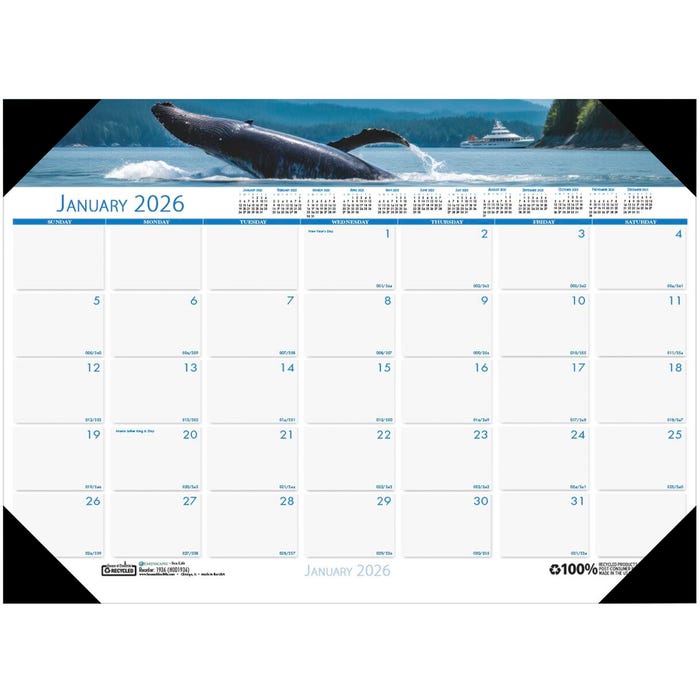 House of Doolittle Recycled 12 Month Desk Pad Calendar, January-December 2026, 22 x 17 Inches, Earthscapes Sea Life