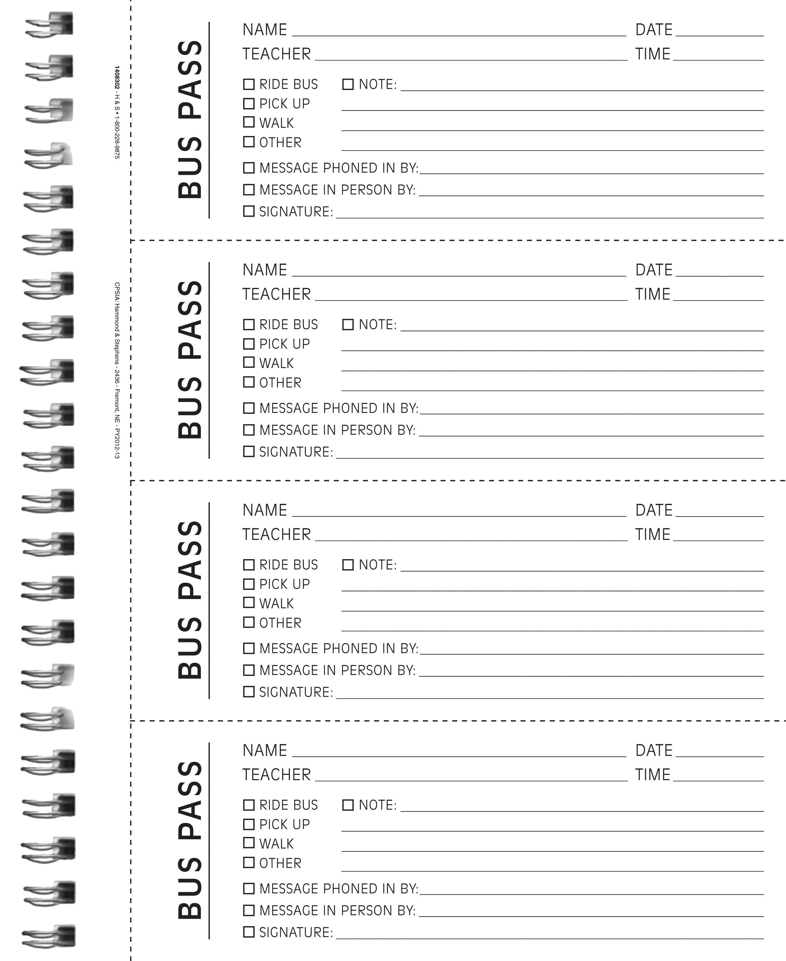 Hammond & Stephens Carbonless Bus Pass Book, Pack of 200, 8-1/2 x 11 inches