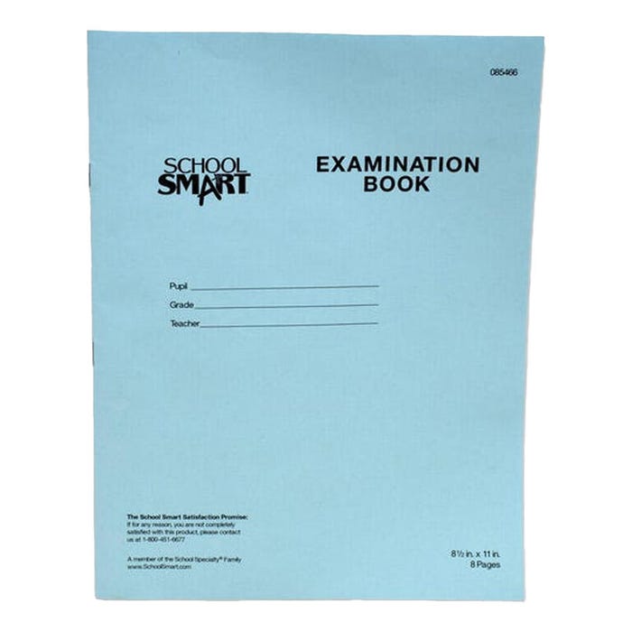 School Smart Examination Blue Books, 8-1/2 x 11 Inches, 8 Pages, Pack of 100