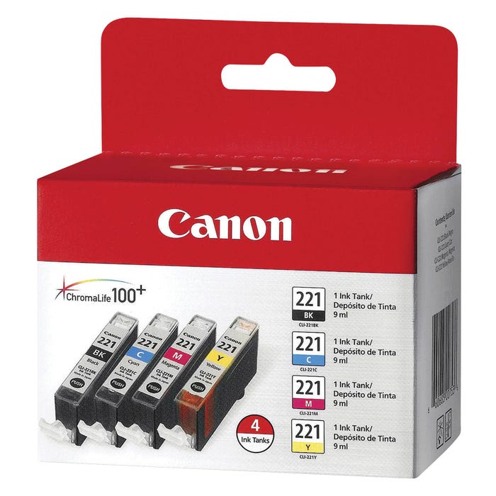 Canon Ink Toner Cartridge, CLI221CLPK, Multi-Color, Pack of 4