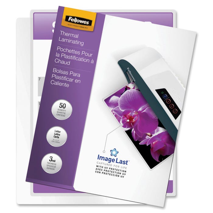 Fellowes Letter Size Laminating Pouch, 3 mil Thickness, Clear Gloss, Pack of 50