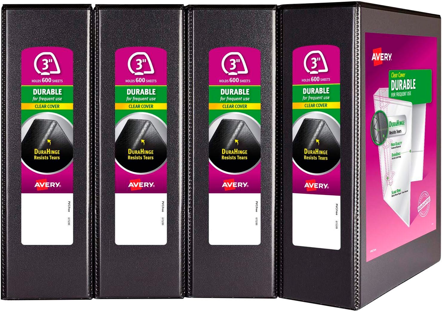 Avery Durable View Binders, 3 Inch, Slant Rings, Black, Pack of 4 2129958