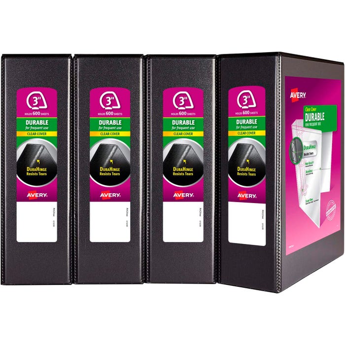 Avery Durable View Binders, 3 Inch, Slant Rings, Black, Pack of 4
